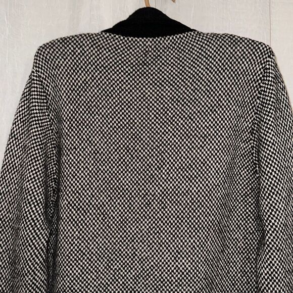 H&M L Black White Checkered Knit Wool Blend Shawl Button Front Cardigan Sweater - Picture 4 of 12